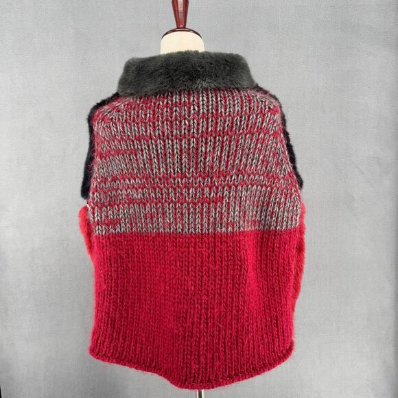 OF Handmade Alpaca Wool Blend Drop Shoulder Vest S Red Black Artsy Sustainable - Picture 2 of 15